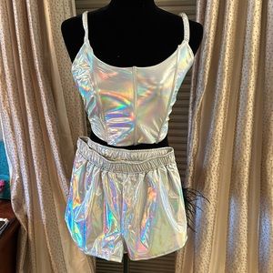 Silver top and short set- new